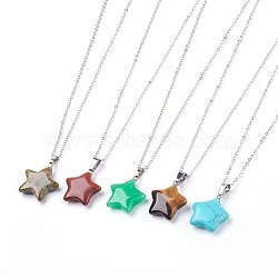 Natural & Synthetic Gemstone Pendant Necklaces, with Brass Chains, Star, 17.3 inch(44cm), 1.5mm(NJEW-JN02159)