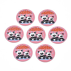 Spray Painted Iron Pendants, Rubberized Style, 3D Printed,  Panda Blossom Print Pattern, Flat Round, Flamingo, 25.5x0.8mm, Hole: 1.2mm(IFIN-T016-37)