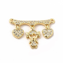 Rack Plating Brass Micro Pave Clear Cubic Zirconia Heart Connector Charms, Cadmium Free & Lead Free, Real 18K Gold Plated, Girl Pattern, 16x22x2mm, Hole: 1mm(KK-G456-01G-02)