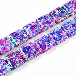 Synthetic Turquoise Beads Strands, Spray Painted, Square, Magenta, 20x20x6.5mm, Hole: 1mm, about 20pcs/strand, 15.63''(39.7cm)(TURQ-T004-09A-08)