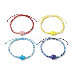 4Pcs 4 Colors Porcelain Braided Bead Anklets, with Glass Beads, Tortoise, Mixed Color, Inner Diameter: 2-3/4~4-3/8 inch(7~11cm), 1pc/color(AJEW-AN00586)