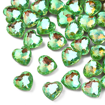 Glass Rhinestone Cabochons, Nail Art Decoration Accessories, Faceted, Heart, Lt.Emerald, 9.5x10x6mm