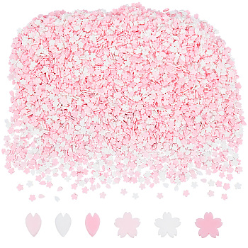 Handmade Polymer Clay Cabochons, Sakura, Pink, 4.5~5x4~5x0.6~1mm, 100g, about 5700pcs/box