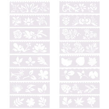 CRASPIRE Plastic Drawing Stencil, Drawing Scale Template, For DIY Scrapbooking, Leaf, White, 55~56x186.5x0.3mm, 16pcs/set