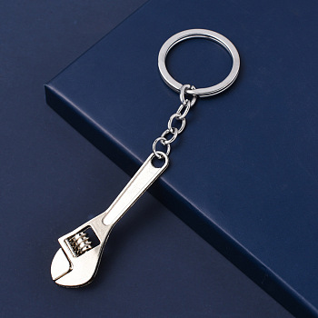 Alloy Pendant Keychain, with Key Rings, Adjustable Wrench, Platinum, 12x2cm