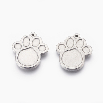 304 Stainless Steel Pendants, Dog Footprint, Stainless Steel Color, 29x24.5x2.8mm, Hole: 1.5mm