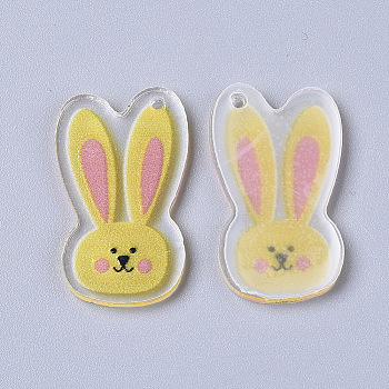 Acrylic Bunny Pendants, PVC Printed on the Front, with Film on the Back, Rabbit, Gold, 29x17x2mm, Hole: 1.5mm