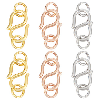 6Pcs 3 Colors 925 Sterling Silver S-Hook Clasps, Connector Components for Jewelry Making, with 925 Stamp, Mixed Color, 9x6x1.4mm, 2pcs/color
