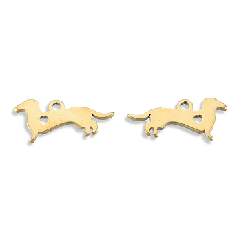 Ion Plating(IP) 201 Stainless Steel Silhouette Charms, Dog, Real 18K Gold Plated, 7x15x1mm, Hole: 1.2mm