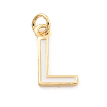 Rack Plating Brass Pendants, with Enamel and Jump Ring, Cadmium Free & Lead Free, Long-Lasting Plated, Real 18K Gold Plated, Letter, Letter L, 11.5x7x1mm, Hole: 2.5mm