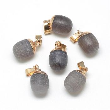 Natural Grey Agate Pendants, with Brass Findings, Frosted, Oval, Golden, 19x11~12mm, Hole: 7x4mm