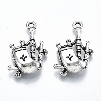 Tibetan Style Alloy Pendants, Bagpipes Charms, Cadmium Free & Lead Free, Antique Silver, 26x17x6mm, Hole: 2mm