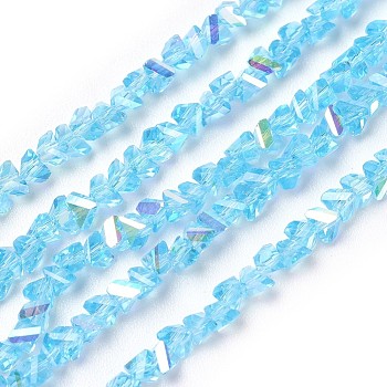 Electroplate Glass Bead Strands, AB Color Plated, Faceted, Triangle, Deep Sky Blue, 3~3.5x2~3x2~3mm, Hole: 0.7mm, about 176~180pcs/strand, 13.4~15.3 inch(34~39cm)