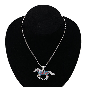 Alloy Colorful Rhinestone Horse Pendant Necklaces for Kid, Platinum, 19.69 inch(50cm)