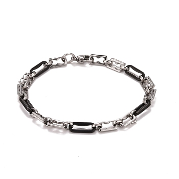 304 Stainless Steel Oval Link Chains Bracelet, Two Tone Highly Sturdy Bracelet for Men Women, Electrophoresis Black & Stainless Steel Color, 8-1/2 inch(21.7cm)