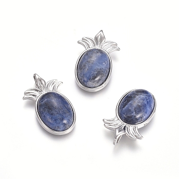 Natural Sodalite Pendants, with Platinum Tone Brass Findings, Pineapple, 29x17.5x7mm, Hole: 4.5x3.5mm