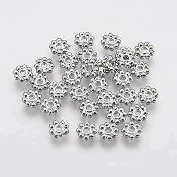 Alloy Daisy Spacer Beads, Flower, Platinum, 5x1.5mm, Hole: 1.8mm