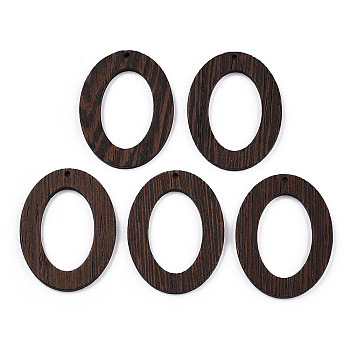 Natural Wenge Wood Pendants, Undyed, Oval Ring Charms, Coconut Brown, 50x38x3.5mm, Hole: 2mm