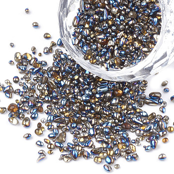 Plated Glass Seed Beads, For Nail Art Decoration Accessories, No Hole/Undrilled, Chip, Dodger Blue, 1.5~5x1.5~2x1.5~2mm, about 450g/bag