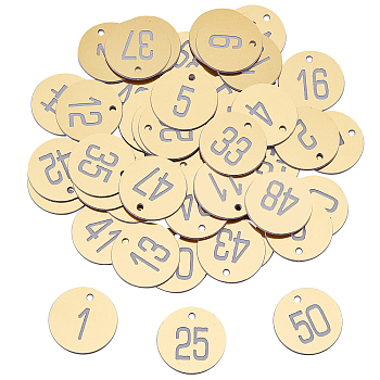 50Pcs Plastic Number Sign Labels, Numbered Tags, ID Tags, Numbered Indicator, Num.1-50, Gold, 30x1mm, Hole: 2.5mm
