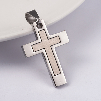 304 Stainless Steel Pendants, Cross, Stainless Steel Color, 31x22x2mm, Hole: 5x8mm