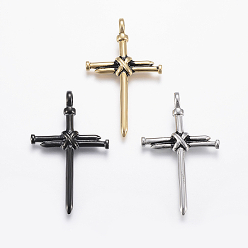 304 Stainless Steel Big Pendants, Cross, Mixed Color, 56x34x8mm, Hole: 6mm
