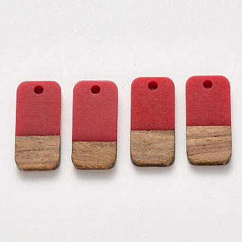 Resin & Walnut Wood Pendants, Waxed, Rectangle, Red, 20.5x10x3~4mm, Hole: 2mm