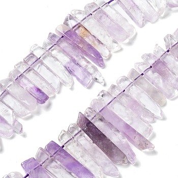 Natural Amethyst Beads Strands, Top Drilled Beads, Rectangle, 24~62x8~14x4~9mm, Hole: 1.8mm, about 34~39pcs/strand, 15.04''~15.51''(38.2~39.4cm)