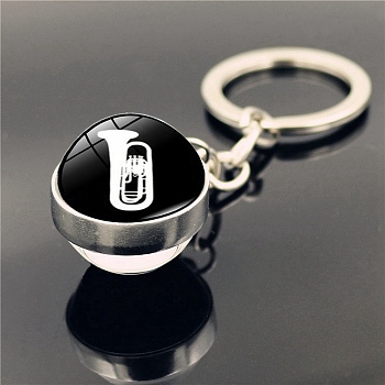 Musical Instruments Keychain, with Glass Round Pendants, Black, 8cm