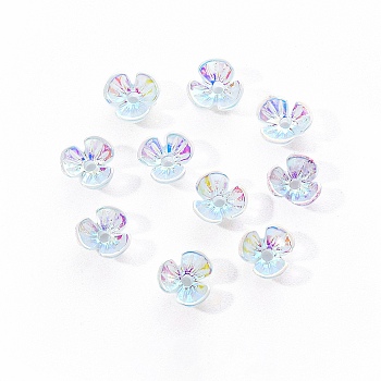 Electroplated 3-petal Flower Resin Cabochons, Nail Art Decoration Accessories, Pale Turquoise, 6x6.5x2.5mm, Hole: 1mm, 10pc/bag