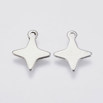 201 Stainless Steel Charms, Star, Stainless Steel Color, 13.5x11x0.6mm, Hole: 1mm