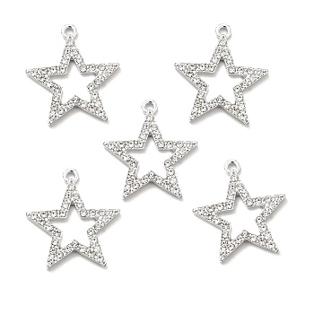 Alloy Rhinestone Pendants, Platinum Tone Hollow Out Star Charms, Crystal, 23x21x2mm, Hole: 1.6mm