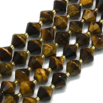 Natural Tiger Eye Beads Strand, Faceted, Bicone, 10~10.5x10~10.5mm, Hole: 1mm, about 30~32pcs/strand, 15.16~15.35''(38.5~39cm)