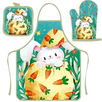 Easter Theme Polyester Sleeveless Apron and Gloves, with Double Shoulder Belt, Dark Cyan, 800x600mm