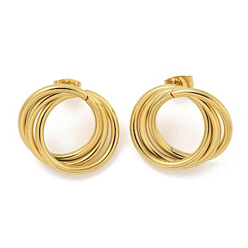 304 Stainless Steel Earrings for Women, Round, Golden, 20x24.5mm