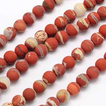Frosted Round Natural White Lace Red Jasper Beads Strands, 8mm, Hole: 1mm, about 49pcs/strand, 15.3 inch