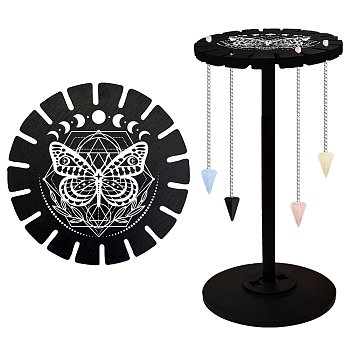 Wooden Wheel, Wooden Display Shelf, Black Holder Stand, Rustic Divination Pendulum Storage Rack, Witch Stuff, Butterfly, Wheel: 120x8mm, 2pcs, Studdle: 288x12mm, 1pc