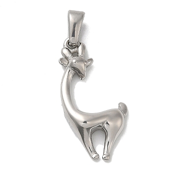 304 Stainless Steel Pendants, Deer Charm, Stainless Steel Color, 24x11.5x4mm, Hole: 5x2.2mm