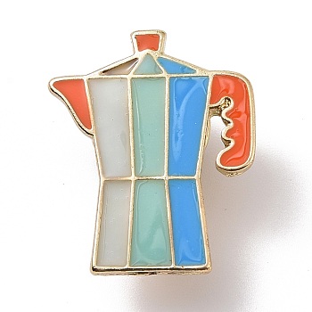 Coffeepot Enamel Pin, Light Gold Plated Alloy Badge for Backpack Clothes, Dodger Blue, 23.5x19x1.5mm