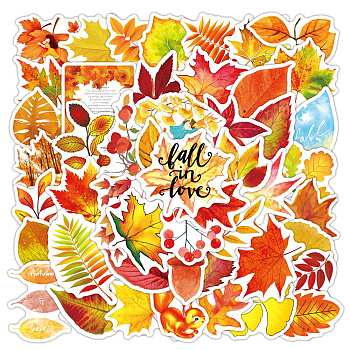 Thanksgiving Day Waterproof PVC Plastic Sticker Labels, Self-adhesion, for Suitcase, Skateboard, Refrigerator, Helmet, Mobile Phone Shell, Autumn, Maple Leaf, Mixed Color, 40~70mm, 50pcs/set