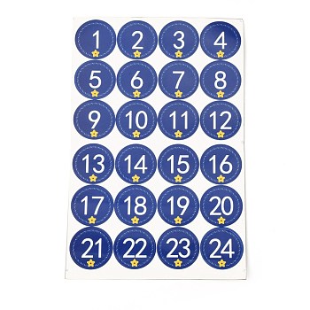Christmas Advent Calendar Stickers, 1~24 Number Christmas Countdown Stickers, for Gift Sealing Stickers, DIY Crafts, Baking Decoration, Number Pattern, 30.7x19.6x0.02cm, Stickers: 45mm, 24pcs/sheet