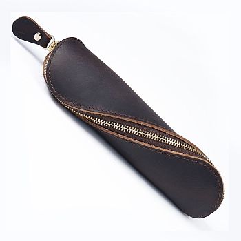 Rectangle Leather Pen Bags, Zipper Pen Bags, with Alloy Findings, Study Supplies, Coconut Brown, 200x52x42mm