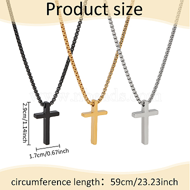 3Pcs 3 Colors Titanium Steel Cross Pendant Necklace with Box Chains(NJEW-AN0001-76)-2