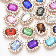 Resin Rhinestone Cabochons, with Light Gold Plated Alloy Findings and Crystal Glass Rhinestone, Faceted, Oval, Mixed Color, 22.5x18.5x5mm(RB-S066-04KC)