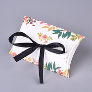 Paper Pillow Candy Boxes, with Ribbon, Wedding Favor Party Supply Gift Boxes, Floral Pattern, Colorful, 123x76x25mm(CON-E023-01A-04)