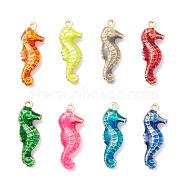 Rack Plating Brass Enamel  Pendants, Long-Lasting Plated, Real 18K Gold Plated, Cadmium Free & Nickel Free & Lead Free, Sea Horse, Mixed Color, 21x7.5x3.5mm, Hole: 1mm(KK-B053-09G)