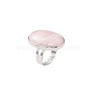Gemstone Rings, Rose Quartz, with Platinum Brass Findings, Oval, Adjustable, Pink, 18mm(RJEW-C094-5)