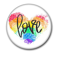 Rainbow Color Pride Flat Round Tinplate Lapel Pin, Badge for Backpack Clothes, Word, 44mm(GUQI-PW0001-034E)
