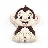 Food Grade Eco-Friendly Silicone Beads, Chewing Beads For Teethers, DIY Nursing Necklaces Making, Monkey, PapayaWhip & Brown, 30x24x9.5mm, Hole: 1.5mm(X-SIL-T056-04)