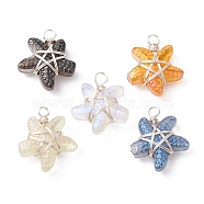 Copper Wire Wrapped Handmade Lampwork Pendants, Starfish, Silver, 17x14x6mm, Hole: 2mm(PALLOY-JF02288-02)